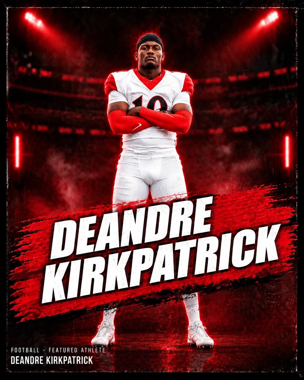 Deandre Kirkpatrick in his red and white football uniform, featured in Roc Street artwork