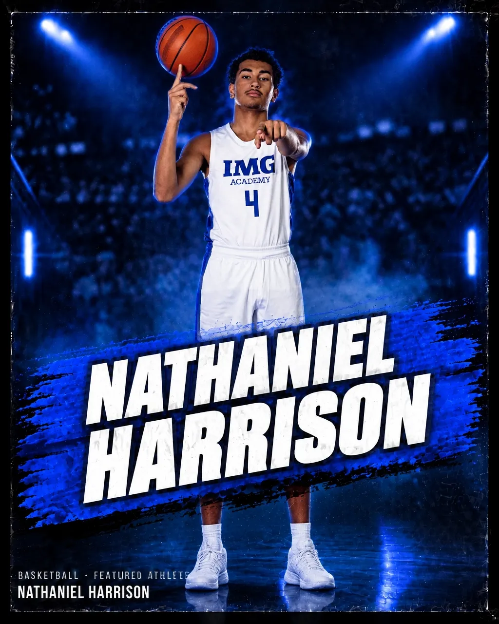 Nathaniel Harrison in his IMG Academy number 4 basketball uniform, featured in Roc Street artwork