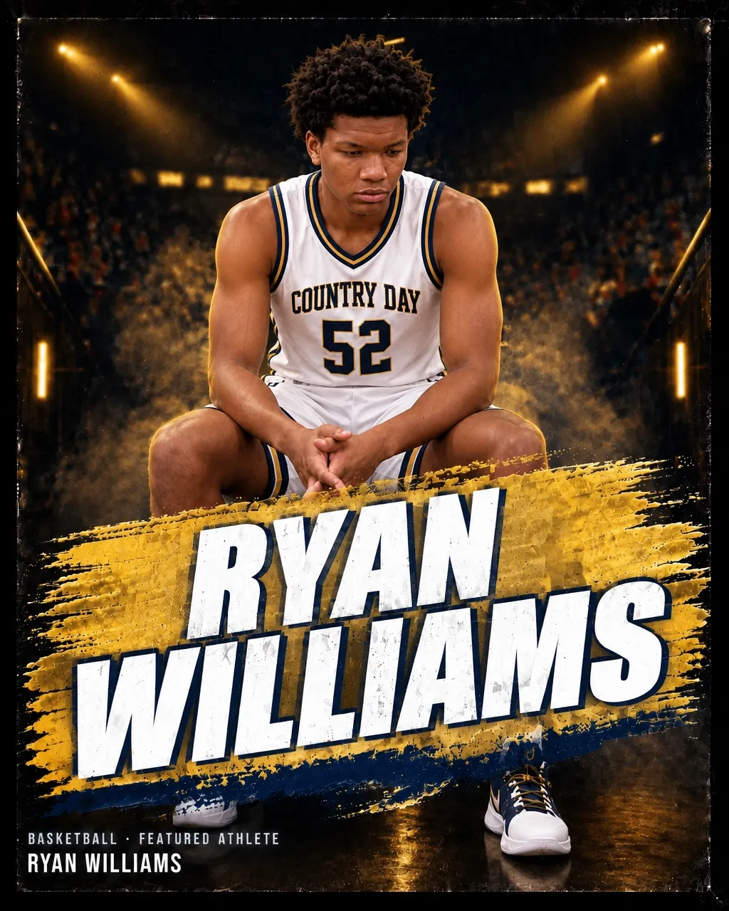 Ryan Williams in his Country Day number 52 basketball uniform, featured in Roc Street artwork